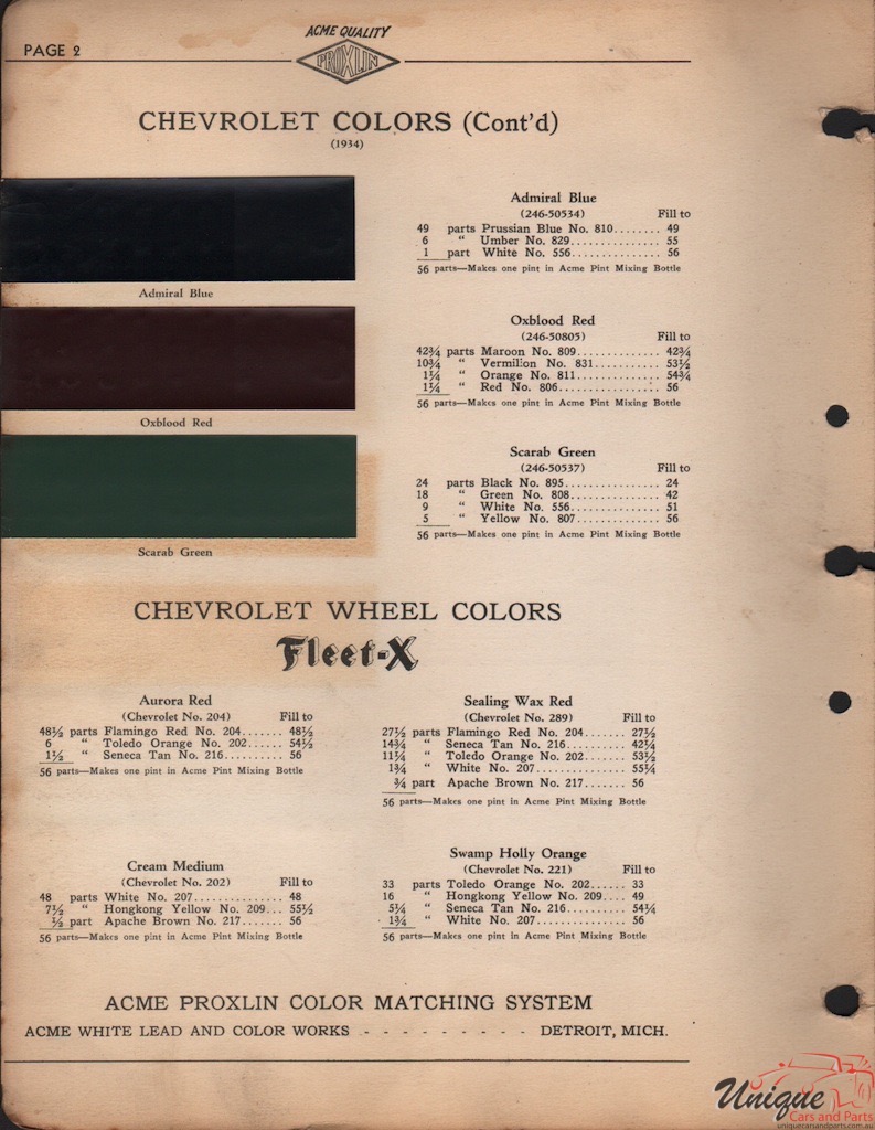 1934 Chev Paint Charts Acme 2